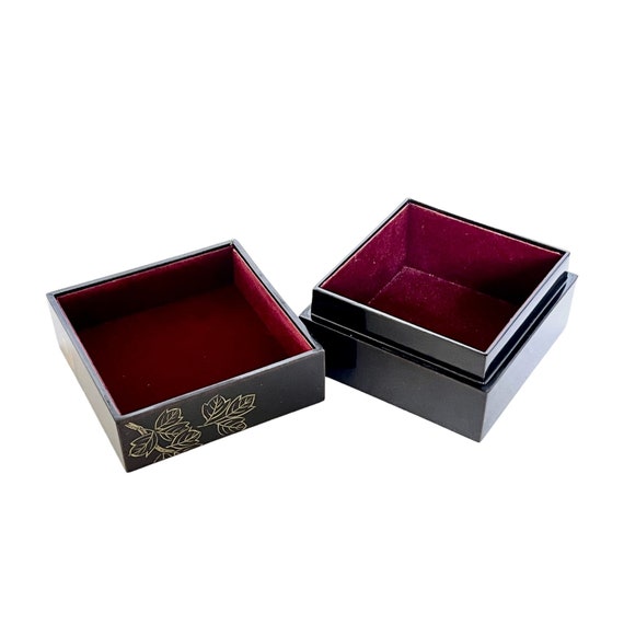 Vintage Lacquer Trinket Jewelry Box Dark Brown Bl… - image 7