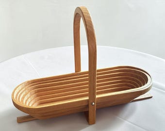 Vintage 17" Long Collapsible Wooden Bread / Fruit Basket or Trivet