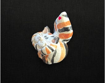 Vintage Pence Mini Cat Figurine '80s Signed Orange Tabby Miniature Collectible Kitty Heart on Tail
