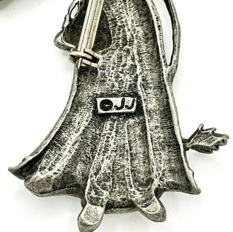 Vintage JJ Jonette Wizard Brooch Staff Snake Crystal Ball Pewter AB Crystals