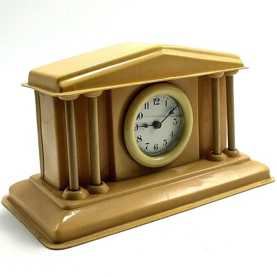 Vintage Lux Clock Celluloid Temple Columns Mantle Desk AS IS Etsy
