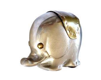 Vintage Mid Century Small Two Tone Metal Lucky Elephant Figurine Plated Spelter Brass