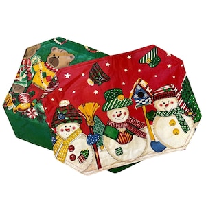 Set of 2 Festive Kids Vinyl Christmas Placemats Snowmen & Bears