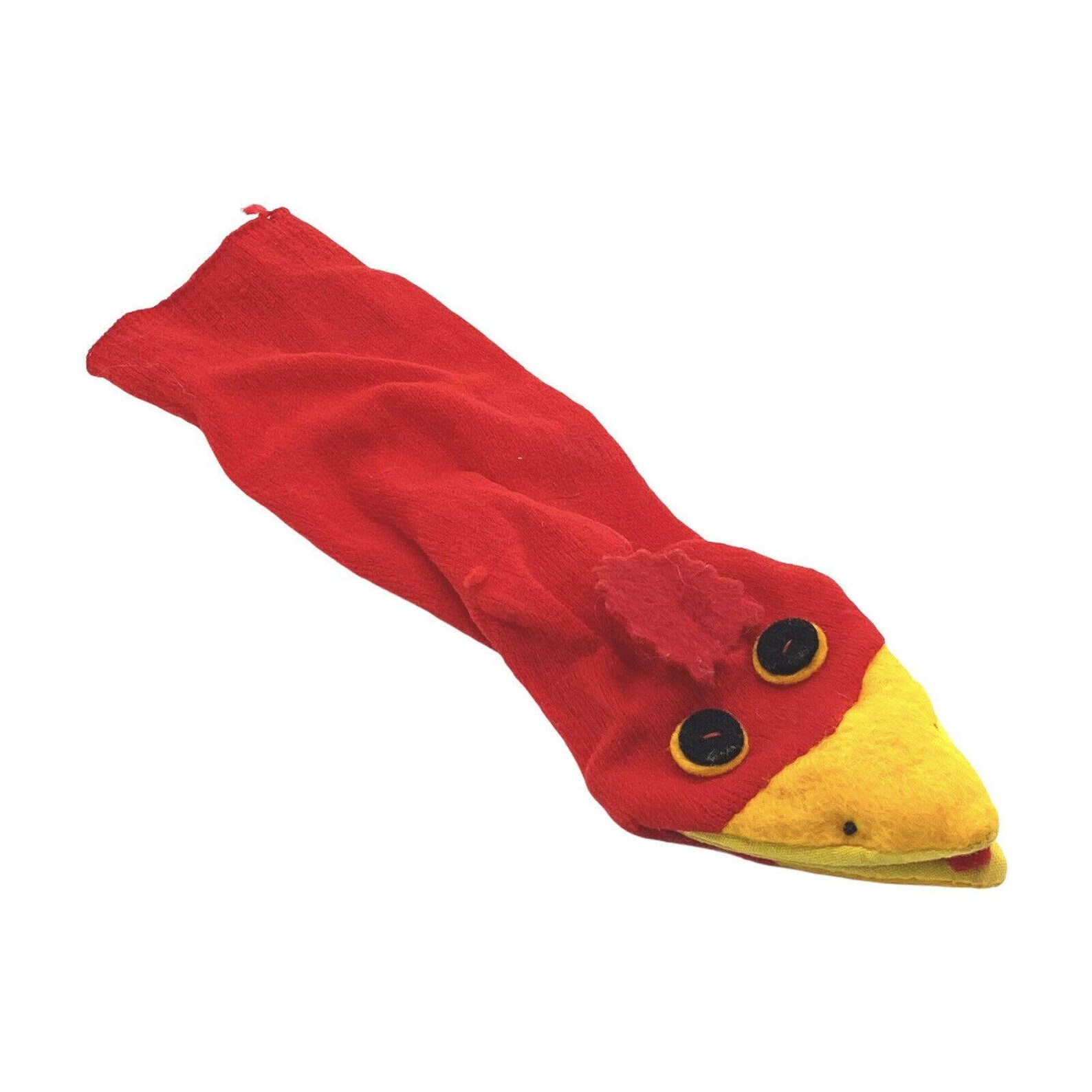 Old Sock Puppet Bird Red Nylon Yellow Felt Beak Childrens Sock Etsy