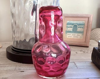 Vintage Fenton Cranberry Glass Coin Dot Tumble Up Bedside Carafe Set