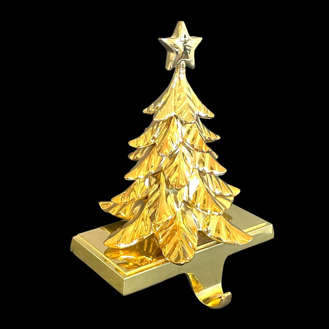 Gold Christmas Tree Stocking Holder Mantle Decor Heavy Metal Etsy