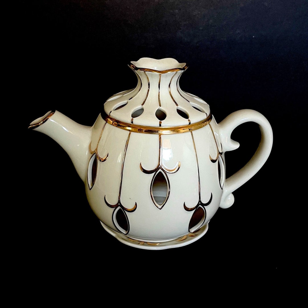 Vintage Teapot Tealight Candle Holder Partylite off White Gold Etsy