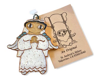 Vintage St Andrews Abbey First Communion Angel Ornament 1981 Girl Religious Valyermo Pottery
