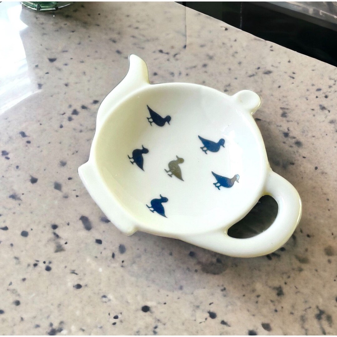 Vintage Teapot Tea Bag Holder Spoon Rest Blue Ducks by Etsy