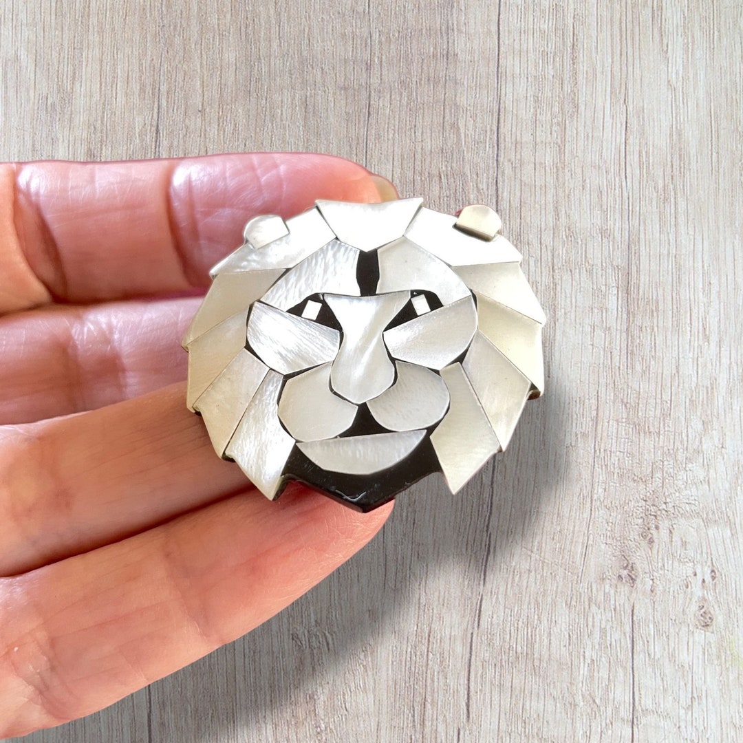 Lion Shell Inlay Vintage Lion Face Brooch Pin Mother of Pearl Inlay MOP - Etsy