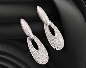 Swarovski Clear Crystal Silver Tone Door Knocker Clip-On Earrings