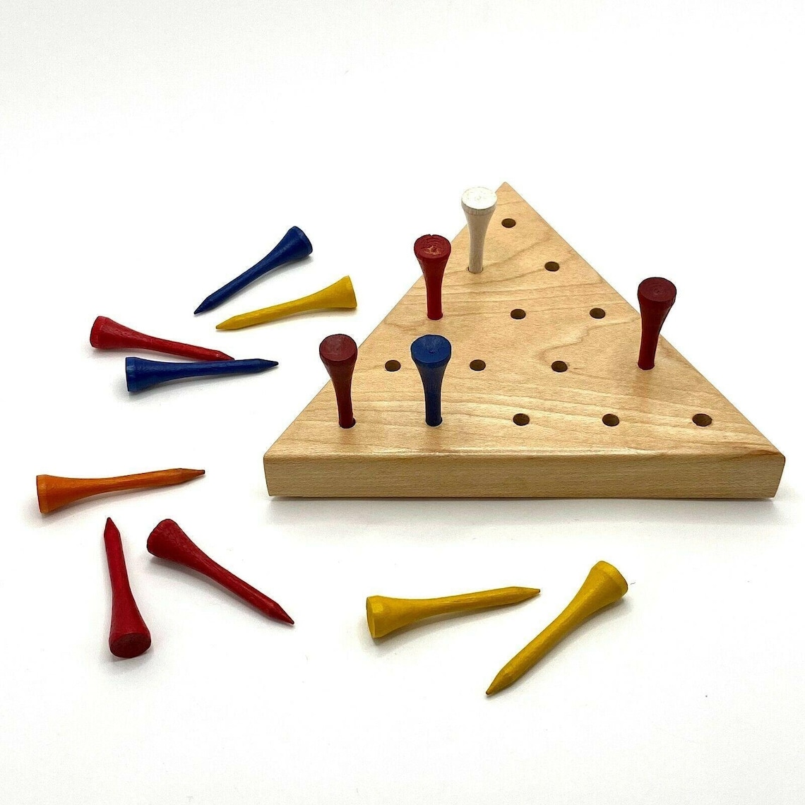 Vintage Wood Peg Puzzle Game Handcrafted 5 Triangle Golf Pegs Etsy