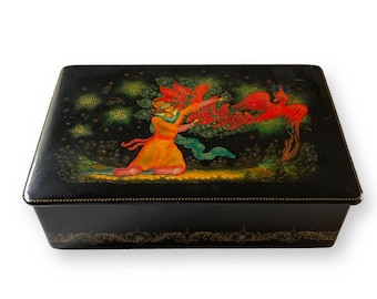 Vintage 1982 Signed Russian Palekh Lacquer Box "Firebird" Original Certificate and Box