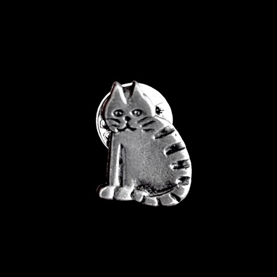 Vintage Striped Cat Tack Pin Pewter Scatter Pin D… - image 1