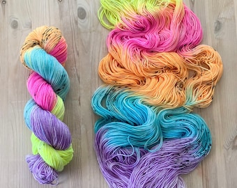 Hand dyed rainbow speckled rainbow sock yarn - Ants on a Rainbow | Rainbow Yarn | Speckled Yarn