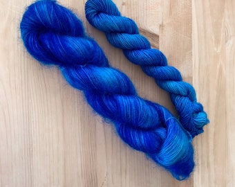 Neon blue yarn | Blue mohair | Blue sock yarn | Pool Blue | Tonal yarn| hand dyed sock yarn