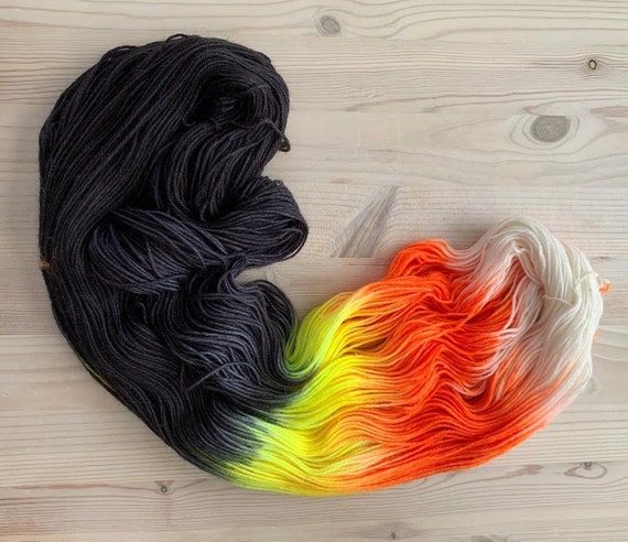 Halloween sock yarn | Candy Corn Bag | Fingering Halloween Yarn | Orange, White, Yellow and Black sock yarn