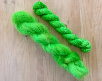 Neon green yarn | Green mohair | Green sock yarn | Sour Apple | Tonal yarn| hand dyed sock yarn