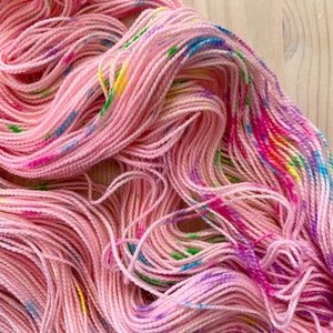 Speckled pastel sock yarn Hand dyed pink pastel yarn with rainbow speckles Funfetti pink image 1