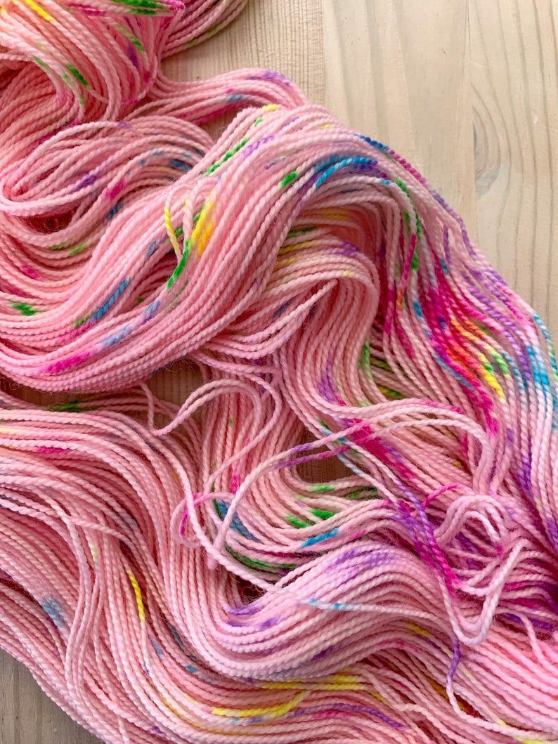 Speckled pastel sock yarn Hand dyed pink pastel yarn with rainbow speckles Funfetti pink image 1