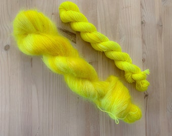 Electric yellow yarn | Yellow mohair | Neon yellow sock yarn | Thirsty Lemon | Tonal yarn| hand dyed sock yarn