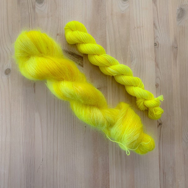 Electric yellow yarn | Yellow mohair | Neon yellow sock yarn | Thirsty Lemon | Tonal yarn| hand dyed sock yarn