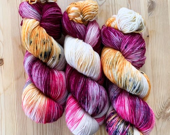 Hand dyed sock yarn - pink, wine, and champagne variegated yarn - Mimosa Monday