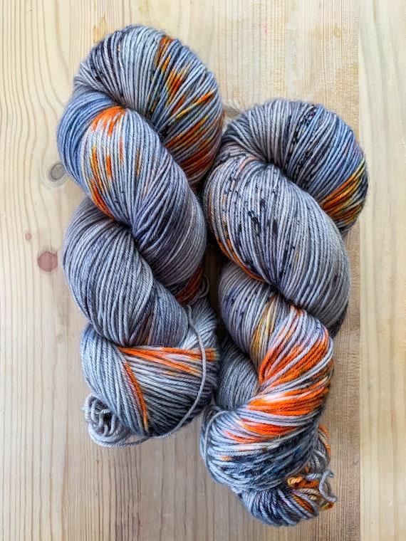 Hand Dyed Gray Sock Yarn With Neon Orange and Black Speckles Volcanic Ash Etsy