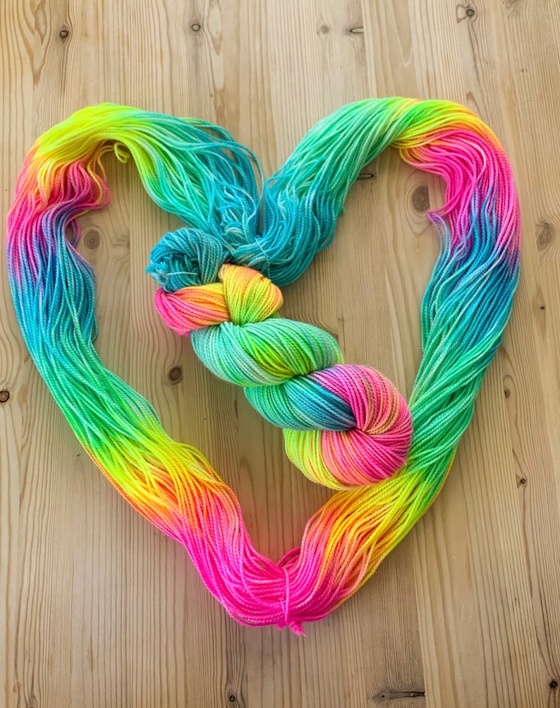 DK weight multicolored yarn, superwash rainbow DK yarn Fire Rainbow image 1