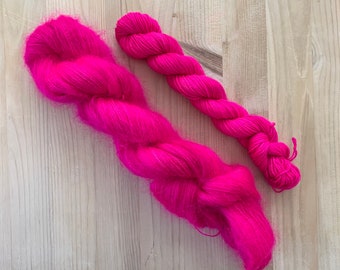 Hot pink neon yarn | Pink mohair | Hot pink sock yarn | Kitty | Tonal yarn| hand dyed sock yarn
