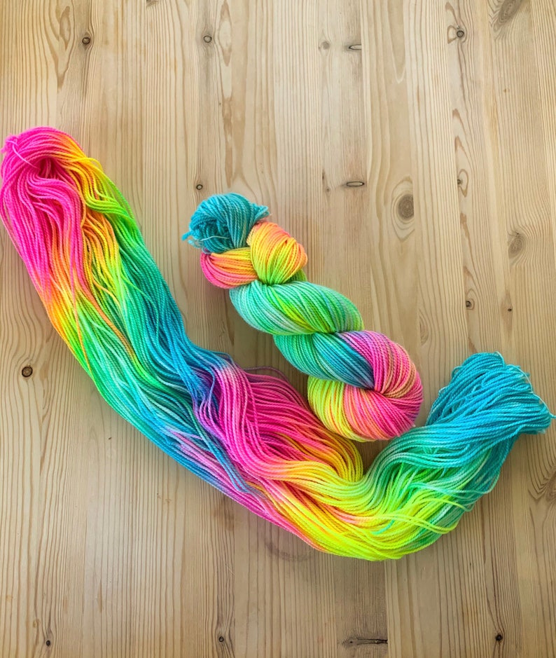 DK weight multicolored yarn, superwash rainbow DK yarn Fire Rainbow image 2