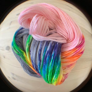 Hand dyed sock rainbow yarn Light gray, soft pink and rainbow speckled sock yarn Rainbow yarn Yarn gifts Nyan Cat image 3