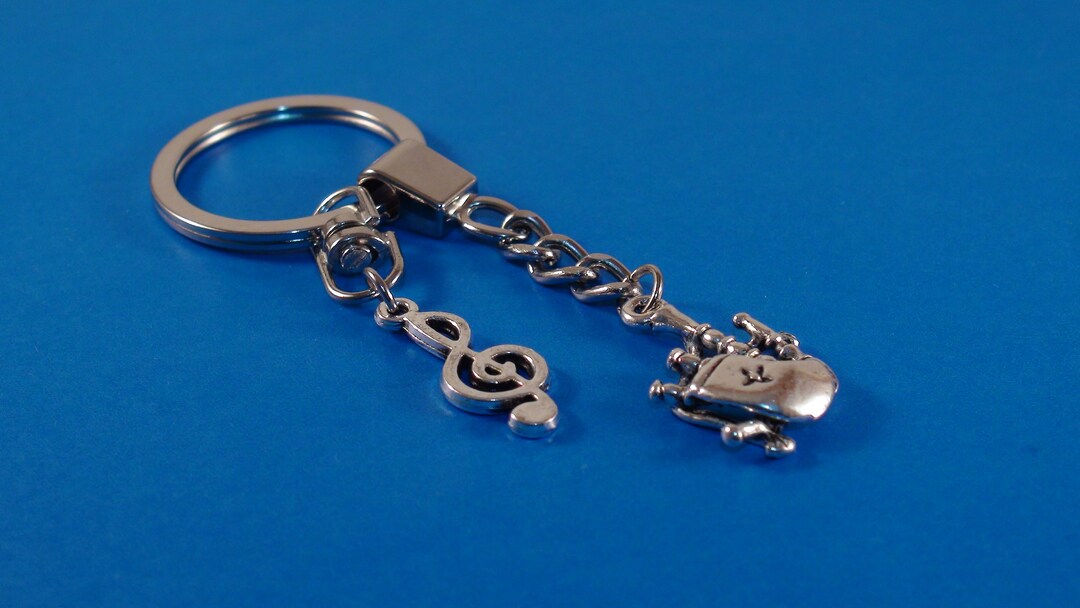 BAGPIPE Key Ring, Silver Bagpipe Keyring, Bagpipe Charm Keyring, Music