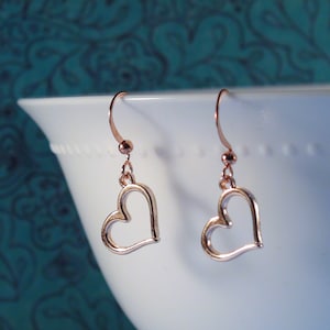 Heart earrings, Rose gold heart earrings, Heart outline earrings, Minimal earrings,  Rose gold earrings, Cute gift  :)