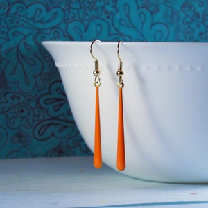 Orange earrings, Orange enamel 2-sided drop earrings, Minimal/lightweight earrings, Simple & cute earrings, Gift for her/friend :)