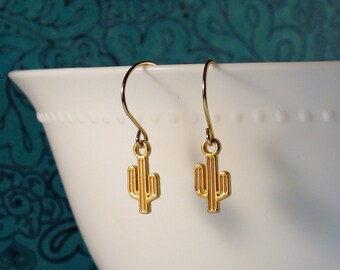 Cactus earrings, Matt gold cactus earrings, Gold earrings, Minimalist earrings. Small cactus, Gift:)