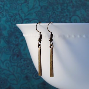 Antique bronze bar earrings,  bar earrings, Bar charm 26mm x 2mm, Antique bronze geometric/ Minimalist earrings, Gift
