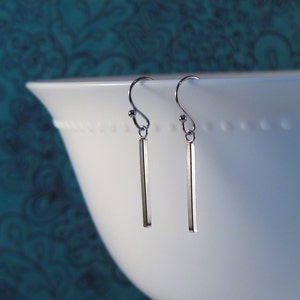 Silver bar earrings, Silver rectangle bar earrings, Bar charm 23mm x1mm, Geometric /Minimalist/ Stainless steel silver tone earrings, Gift