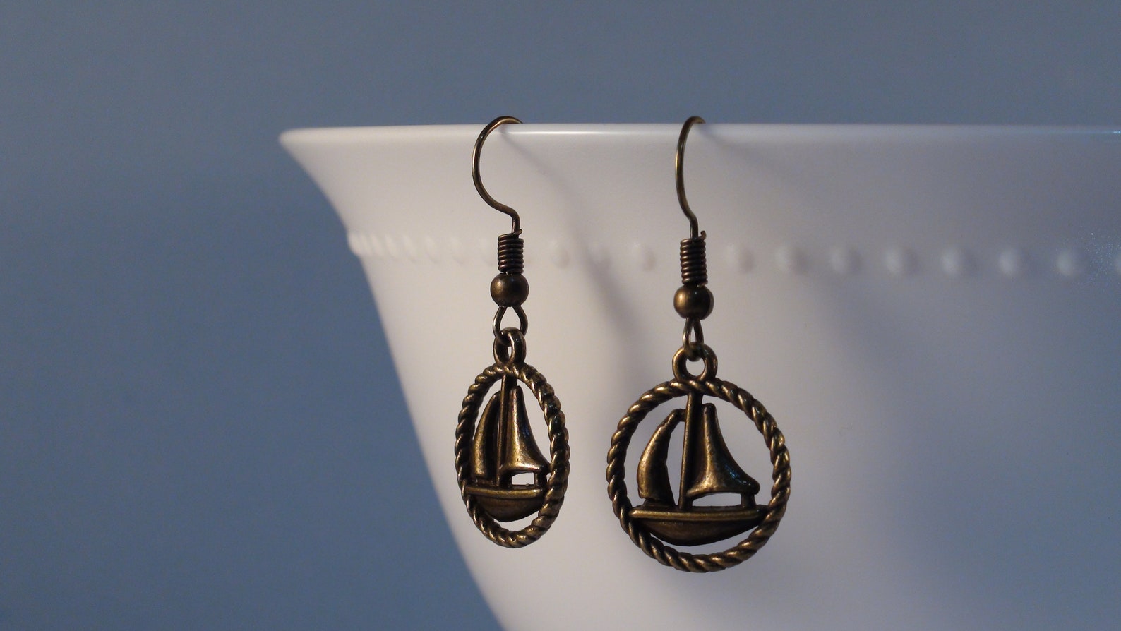 Sailing Boat Earrings Boat Earrings Antique Bronze 2sided Etsy