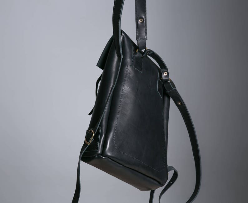 Leather Black Laptop Backpack for Women Men Hipster Travel Etsy