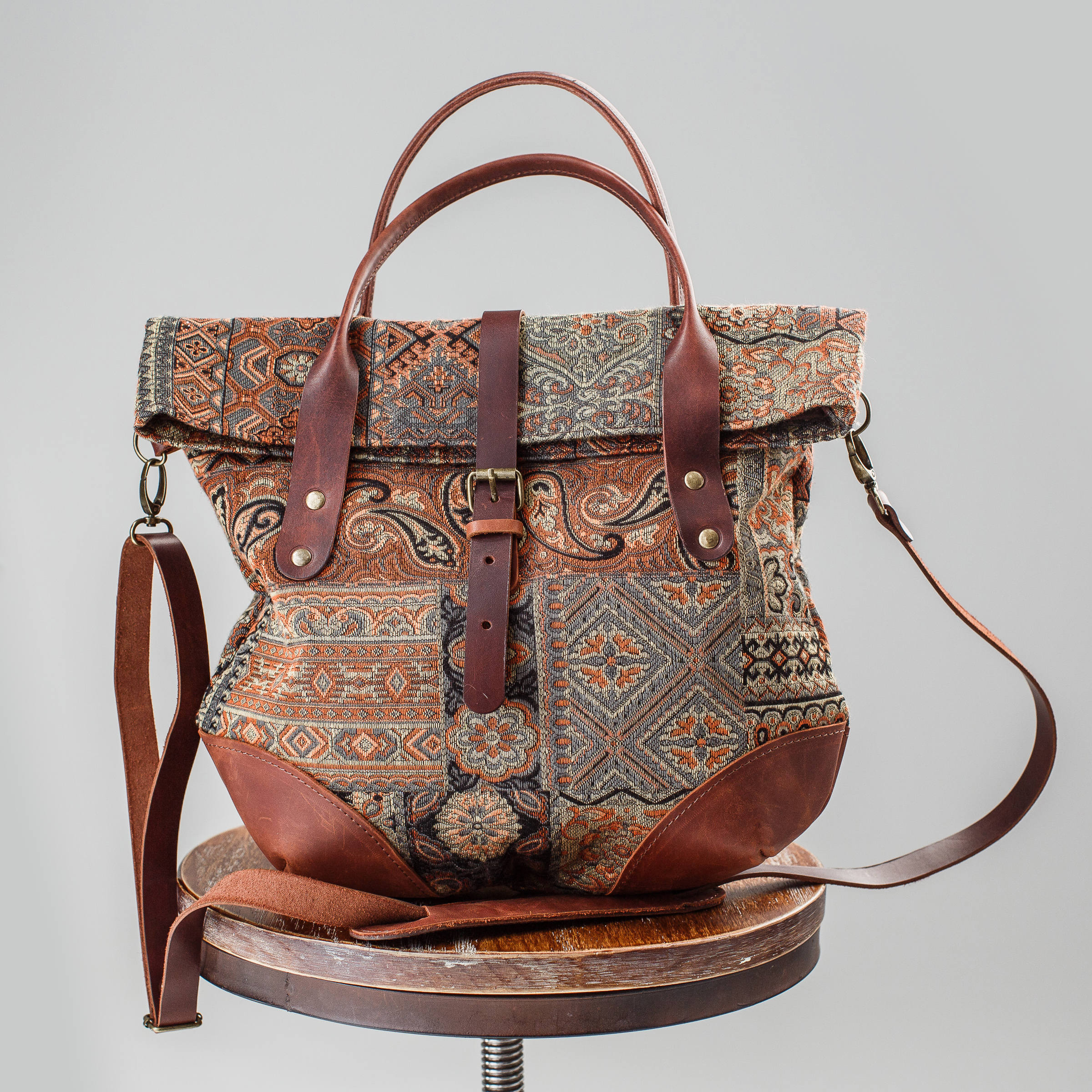 Crossbody Tapestry Bag for Women Leather Fabric Foldover  Etsy
