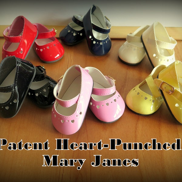 Patent Heart-Punched Mary Janes...The Sweetest of Dressy Shoes for Eighteen Inch Dolls!