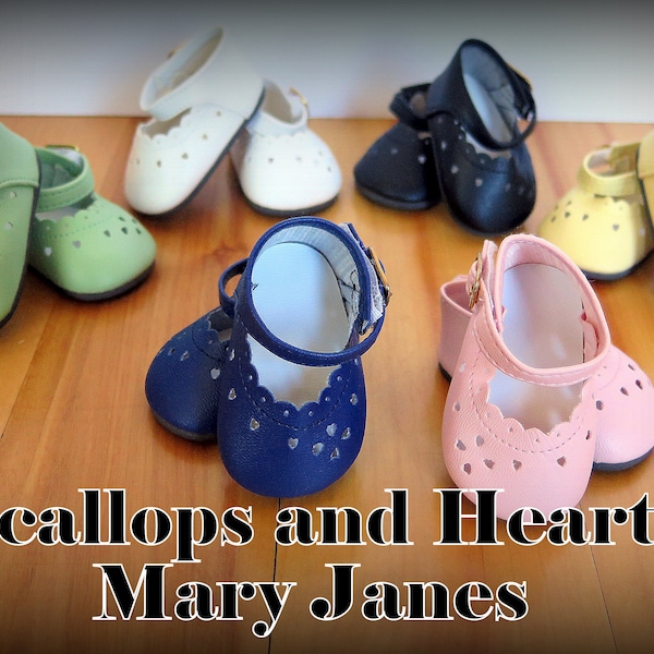 Scallops and Hearts...Darling Leather-Look Scalloped and Heart-Punched Mary Janes! The Perfect Finish!