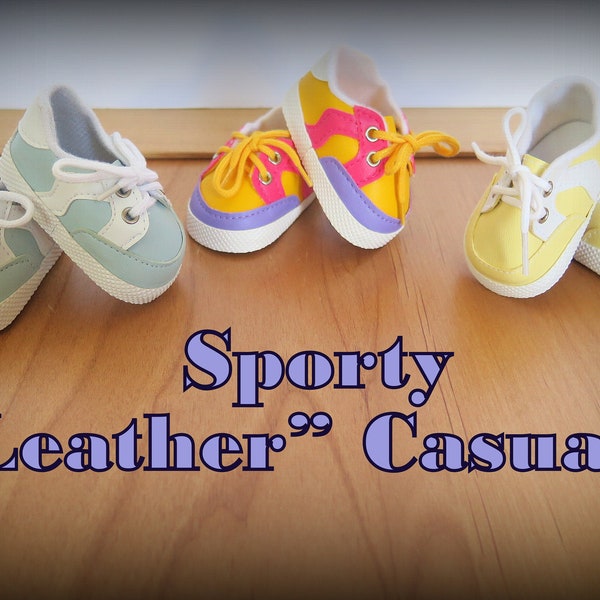 Wearing Sporty "Leather" Casuals", Your 18" Doll will be at her Styling Best! Perfect Shoes for School, Shopping, or Playing with Friends!