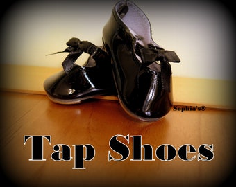 Darling Black Patent "Leather" Tap Shoes with Real Metal Toe and Heel Taps...the Finishing Touch for Dancing Outfits for Popular 18" Dolls!