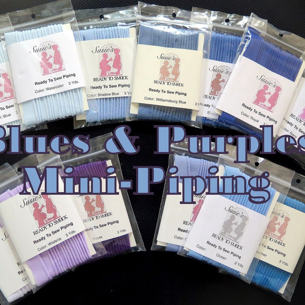 Ready to Sew Mini-Piping...Blues and Purples...Perfect for Doll, Baby, Children and Heirloom Sewing...Absolute Favorites In My Sewing Stash!