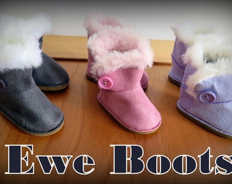 Darling Ewe Boots! Comfy and Warm Suede Boots Featuring Fur Trim and Easy Button and Elastic Loop Closures! Perfect Boots for 18" Dolls!