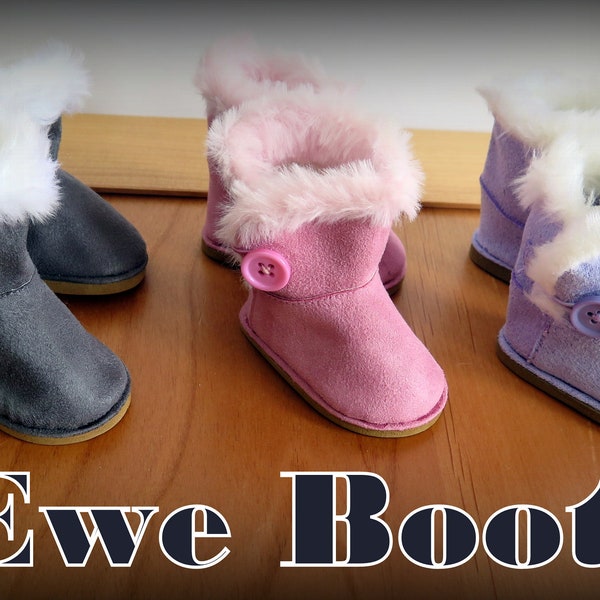 Darling Ewe Boots! Comfy and Warm Suede Boots Featuring Fur Trim and Easy Button and Elastic Loop Closures! Perfect Boots for 18" Dolls!