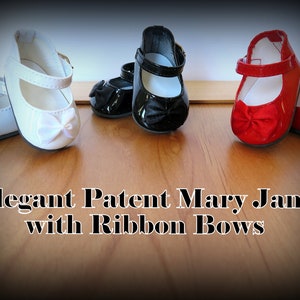 Patent Mary Janes with Bows: 18 Inch Doll Shoes