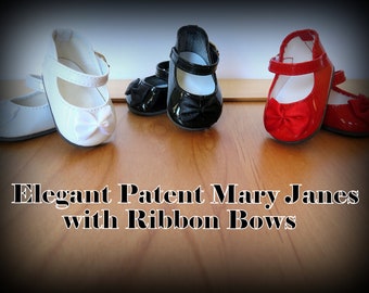 Elegant Patent Mary Janes with Bows! Beautiful Shoes for Your Eighteen Inch Doll's Dressy Occasions!